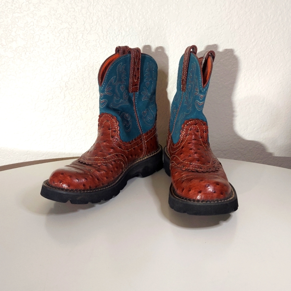 Ariat Brown & Teal Leather Boots Women's Size US 7 B - Picture 9 of 14